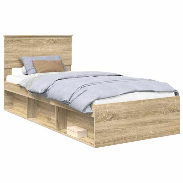 vidaXL Voodi raam peaga Sonoma tamm 90 x 200 cm Tahke m&auml;nd