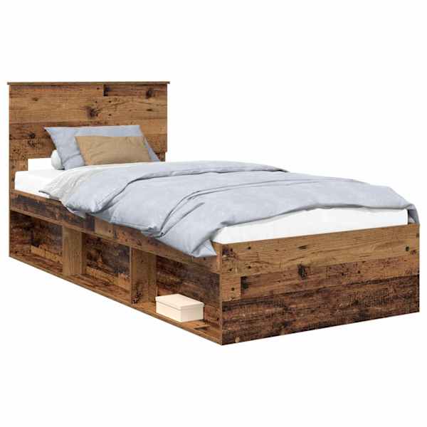 vidaXL Voodi raam peaga Vana puit 90 x 200 cm Tahke m&auml;nd