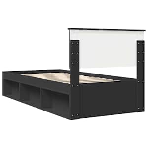 Rám postele s čelo Černá 90 x 190 cm Masivní borové dřevo - obrázek 9