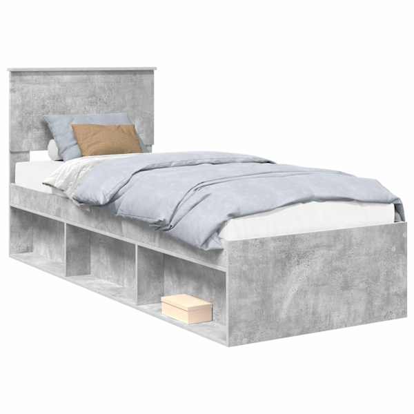 vidaXL Voodi raam peaga Betoonhall 75 x 190 cm Tahke m&auml;nd