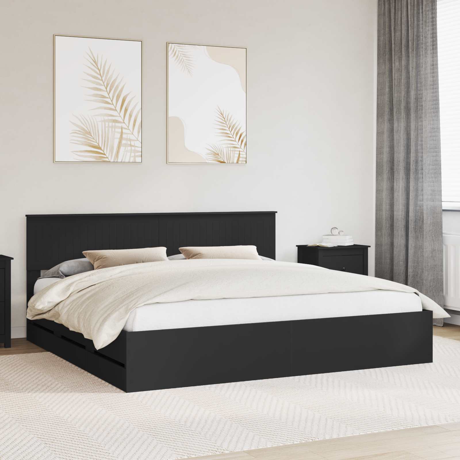 vidaXL Cadru de pat cu sertar Negru 200 x 200 cm Lemn Ingineresc