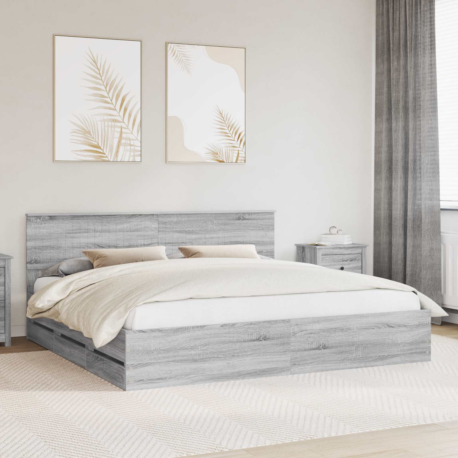 vidaXL Cadru de pat cu sertar Gri Sonoma 200 x 200 cm Lemn Ingineresc