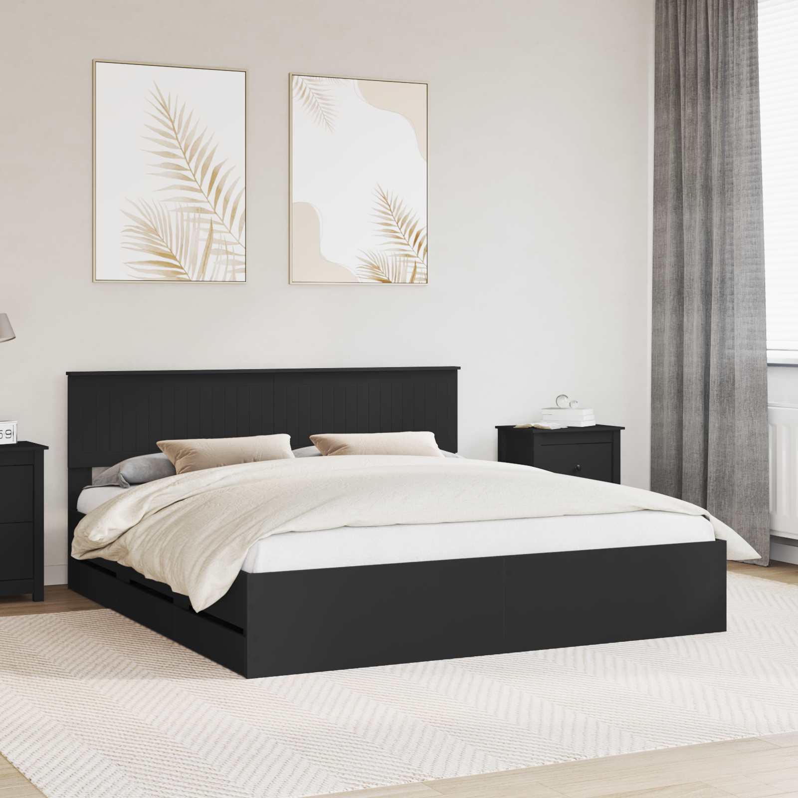 vidaXL Cadru de pat cu sertar Negru 180 x 200 cm Lemn Ingineresc