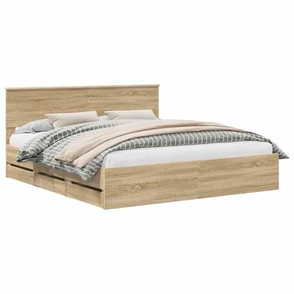 vidaXL Voodi raam sahtliga peaga Sonoma tamm 180 x 200 cm Inseneripuit