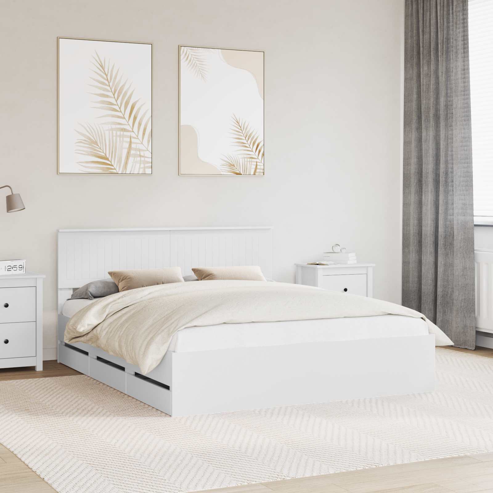vidaXL Cadru de pat cu sertar Alb 160 x 200 cm Lemn Ingineresc