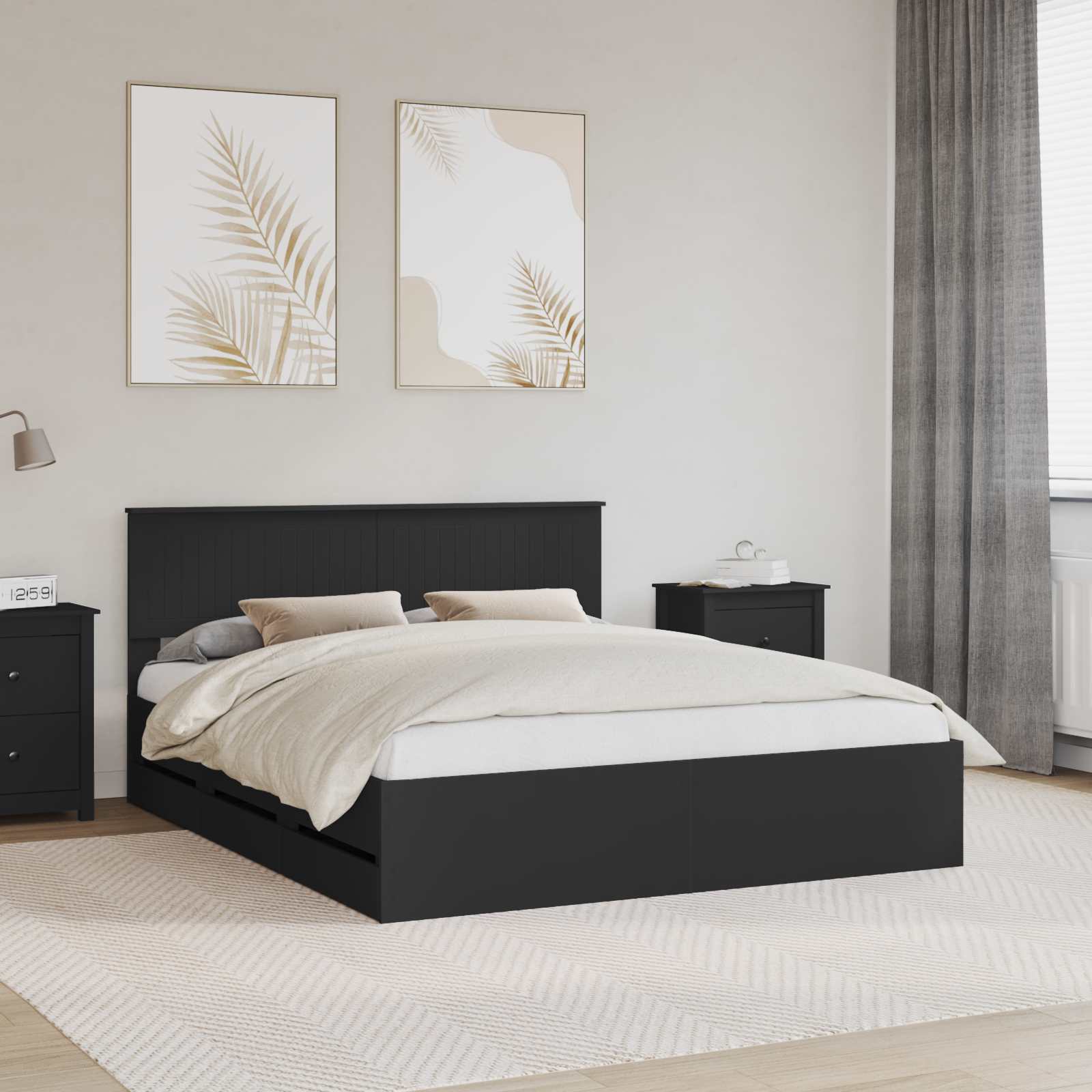vidaXL Cadru de pat cu sertar Negru 160 x 200 cm Lemn Ingineresc