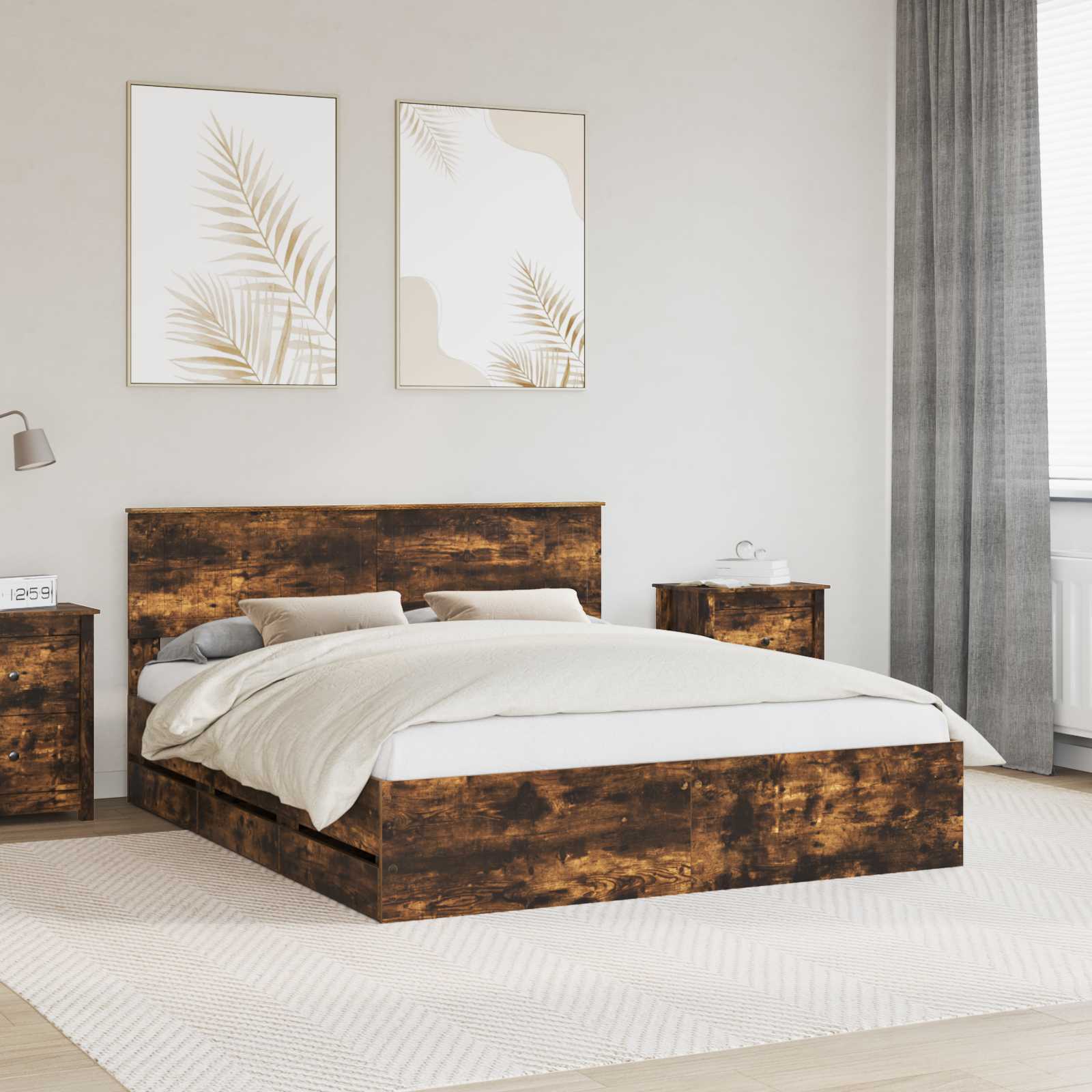 vidaXL Cadru de pat Stejar fumuriu 160 x 200 cm Lemn Ingineresc