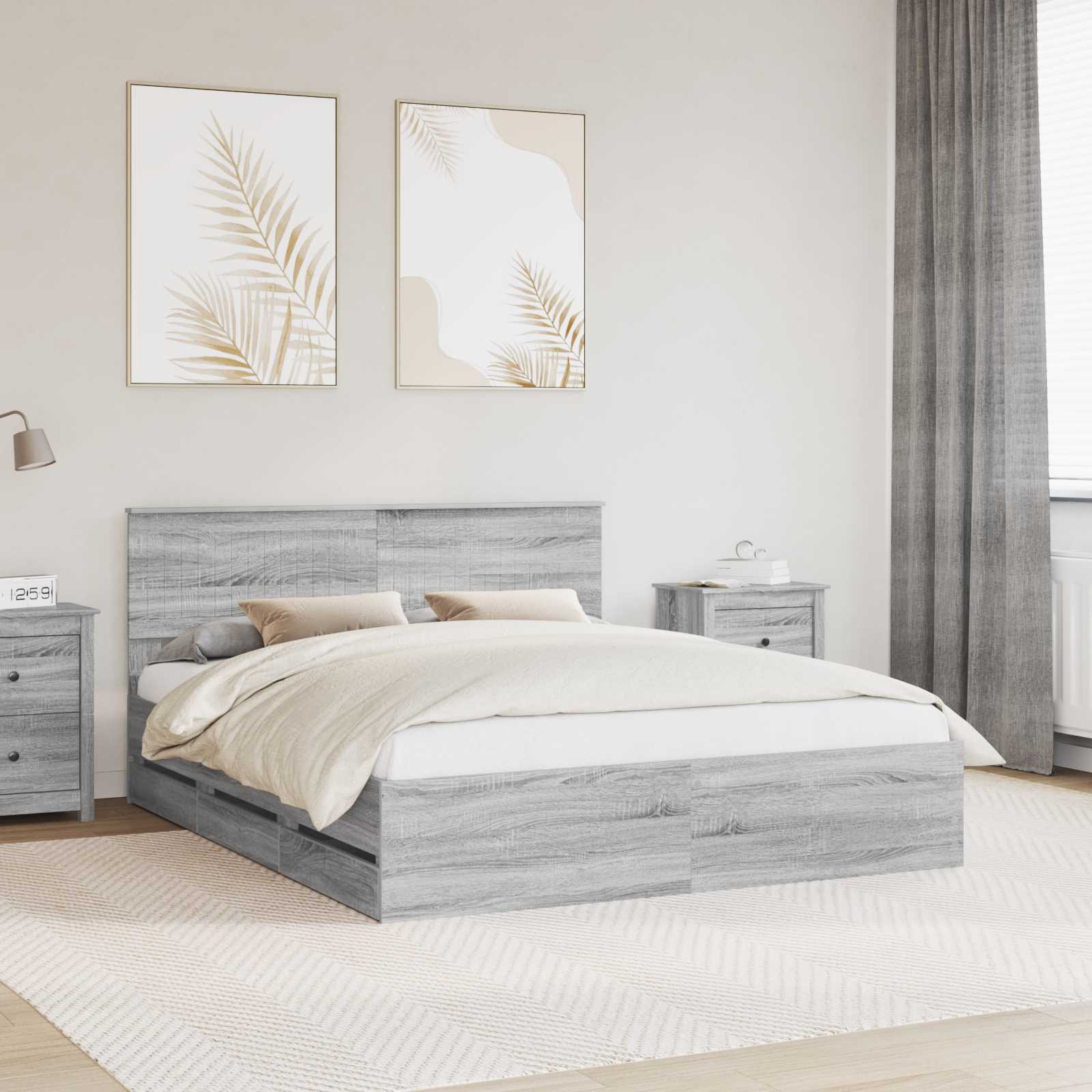 vidaXL Cadru de pat cu sertar Gri Sonoma 160 x 200 cm Lemn Ingineresc