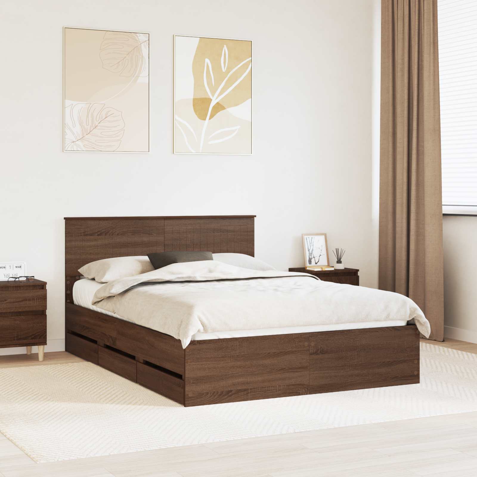 vidaXL Cadru de pat Stejar închis 135 x 190 cm Lemn Ingineresc