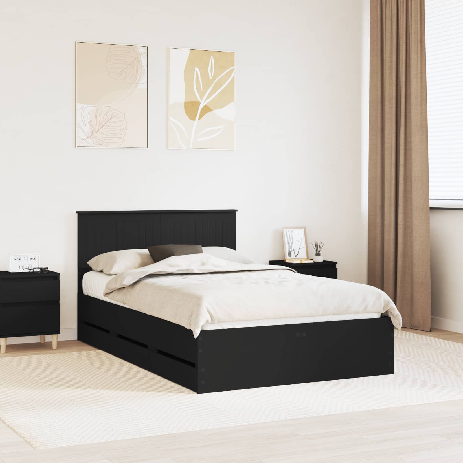 vidaXL Cadru de pat cu sertar Negru 120 x 200 cm Lemn Ingineresc