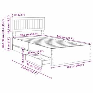 Rám postele se zásuvkou Bílá 100 x 200 cm Inženýrské dřevo - obrázek 14