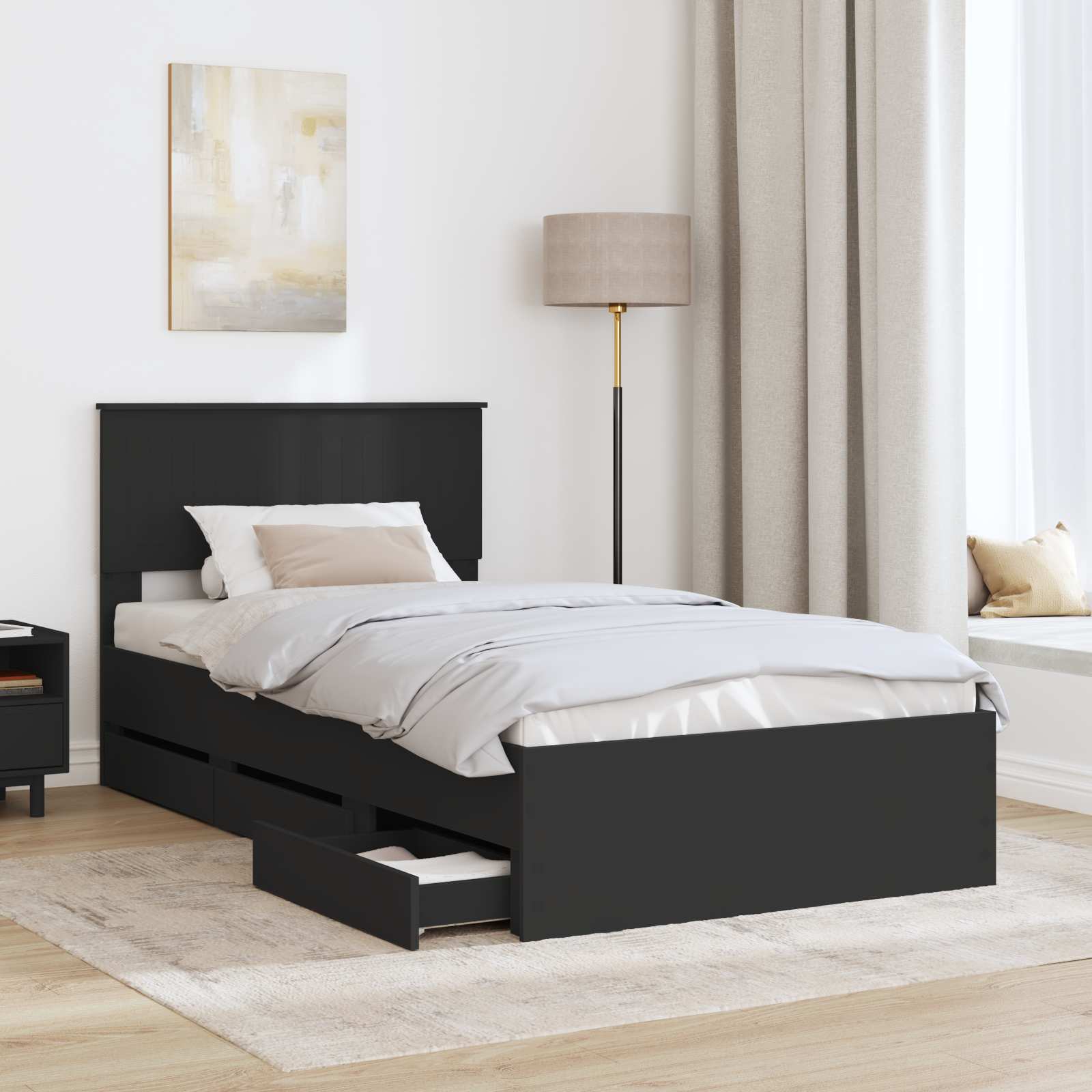 Voodi raam sahtliga peaga Must 100 x 200 cm Inseneripuit 68 Kõik vajalik sinu aeda ja koju! Voodi raam sahtliga peaga Must 100 x 200 cm Inseneripuit - Image 3