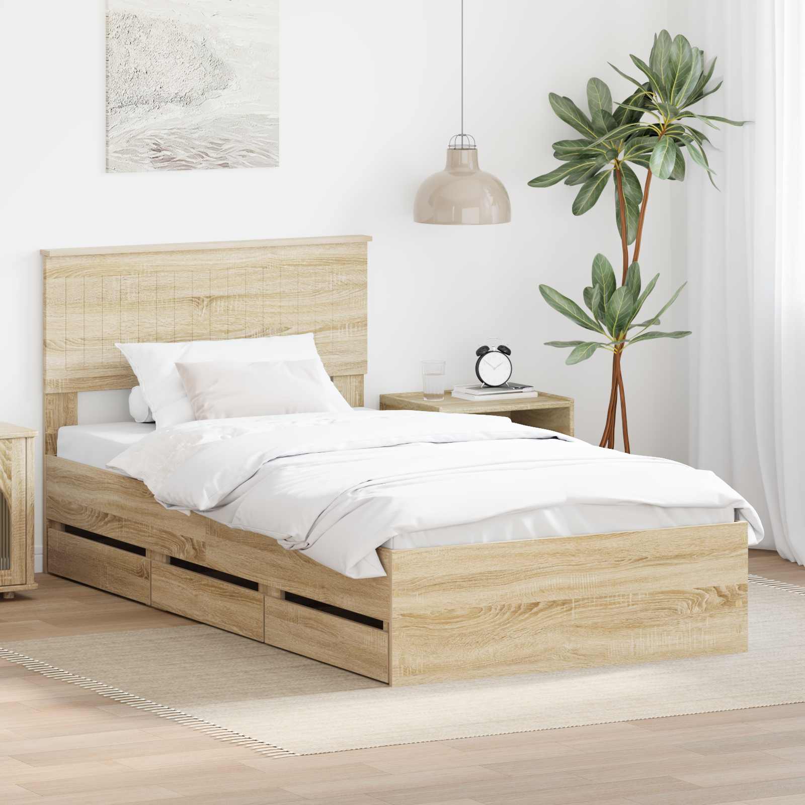 vidaXL Cadru de pat Stejar Sonoma 100 x 200 cm Lemn Ingineresc