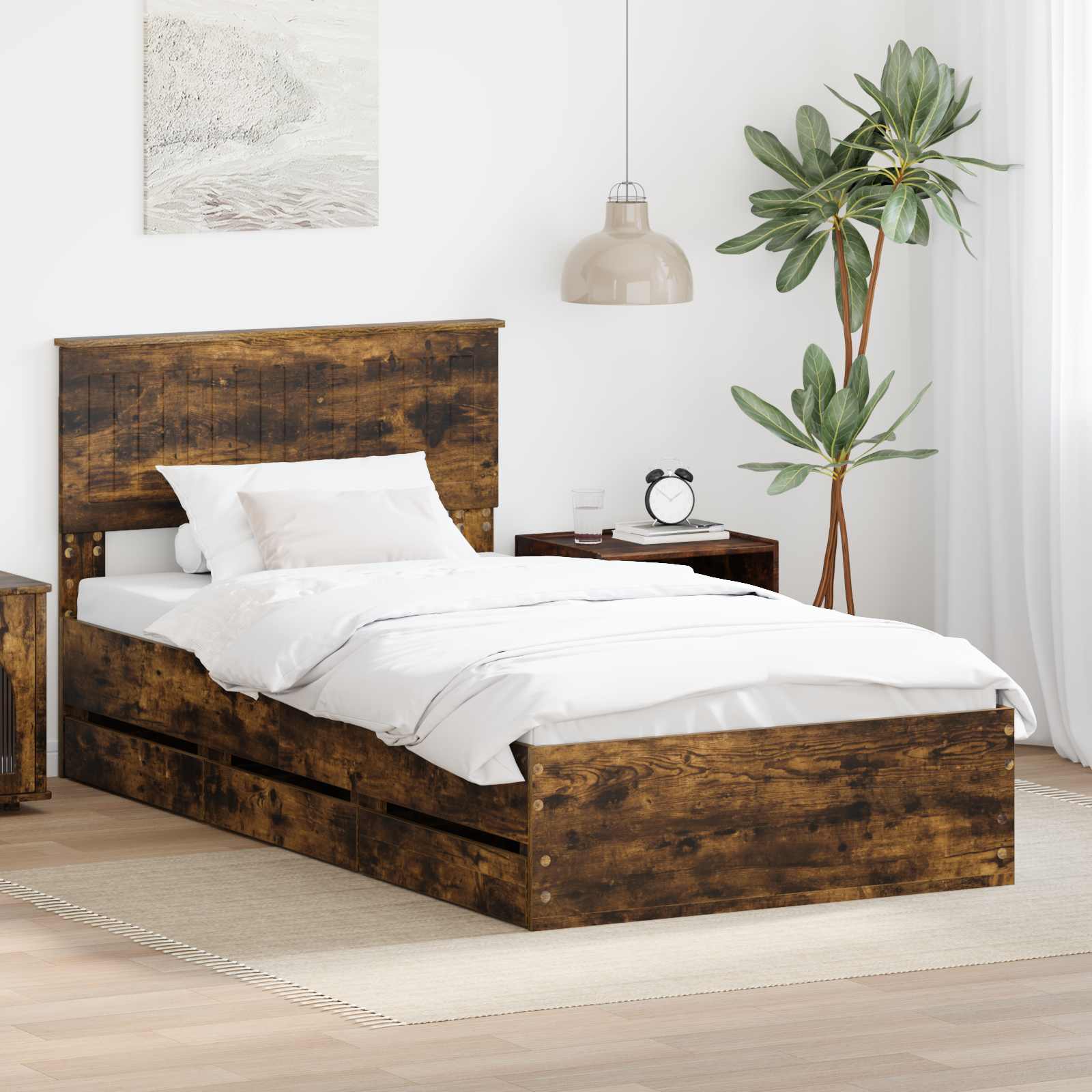 vidaXL Sängyn runko päätyllä Savupähkinä 100 x 200 cm Insinööripuuta