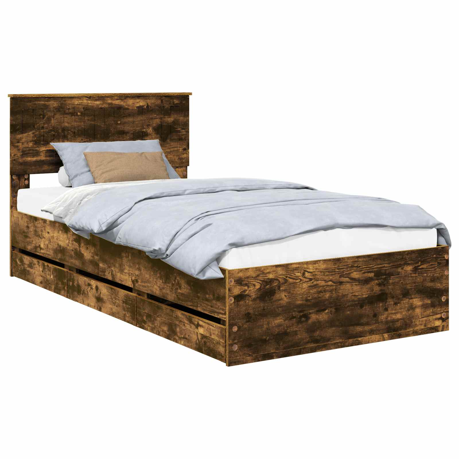 vidaXL Bedframe met lade Gerookt eiken 100 x 200 cm Ingenieurshout, foto 3