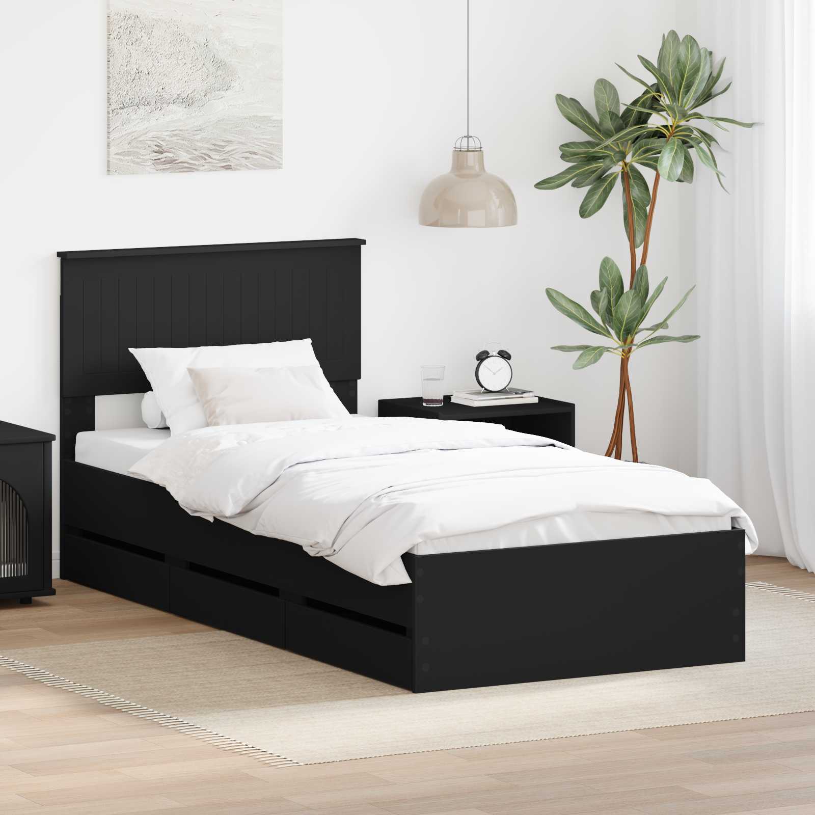 vidaXL Cadru de pat cu sertar Negru 90 x 200 cm Lemn Ingineresc