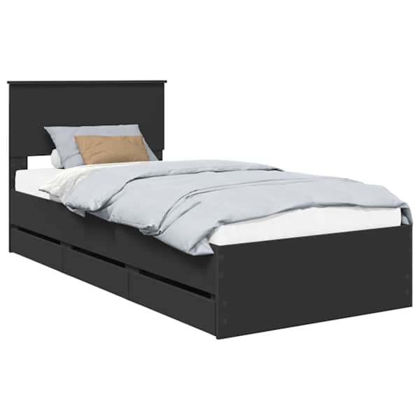 vidaXL Voodi raam sahtliga peaga Must 90 x 200 cm Inseneripuit