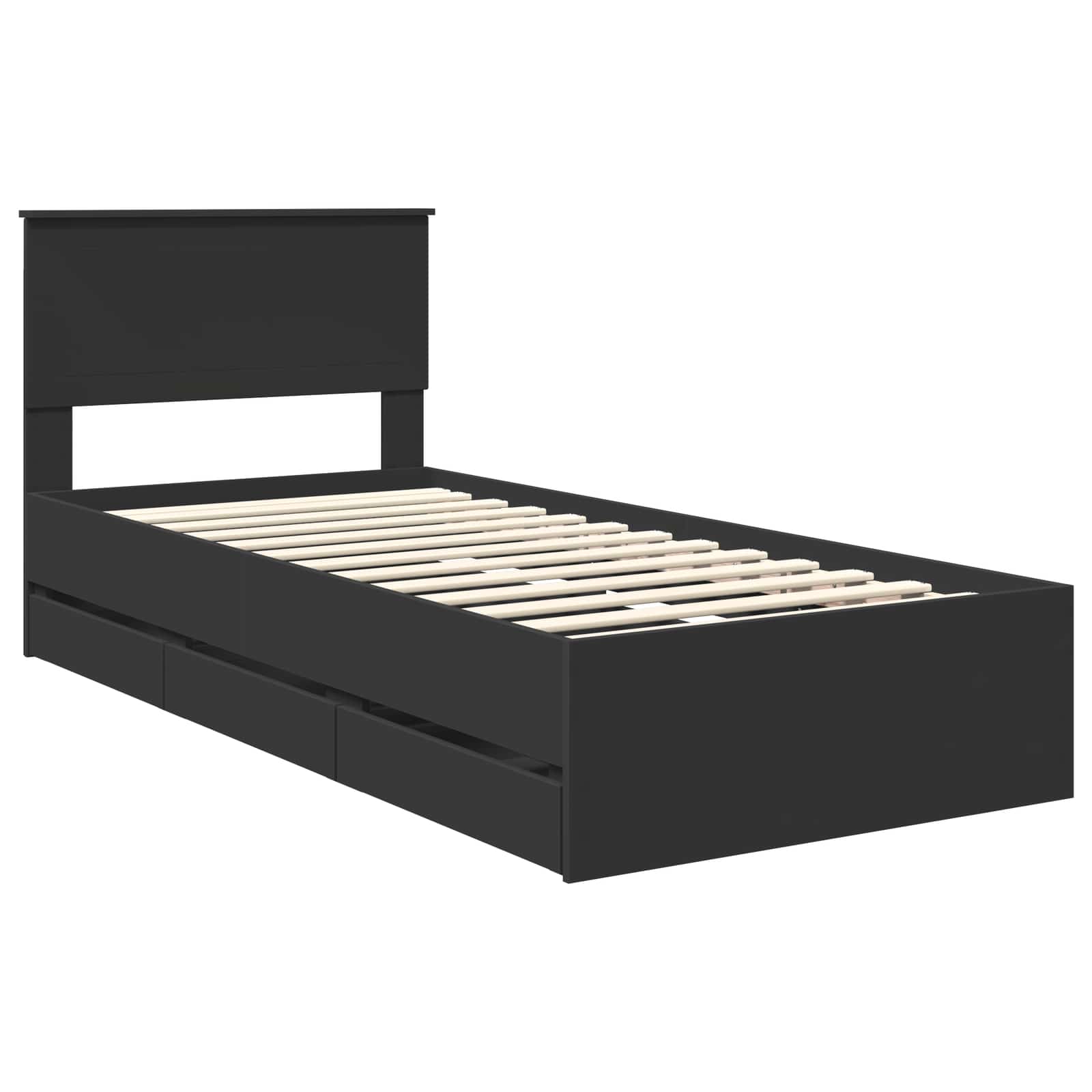 Voodi raam sahtliga peaga Must 90 x 190 cm Inseneripuit 73 Kõik vajalik sinu aeda ja koju! Voodi raam sahtliga peaga Must 90 x 190 cm Inseneripuit - Image 4