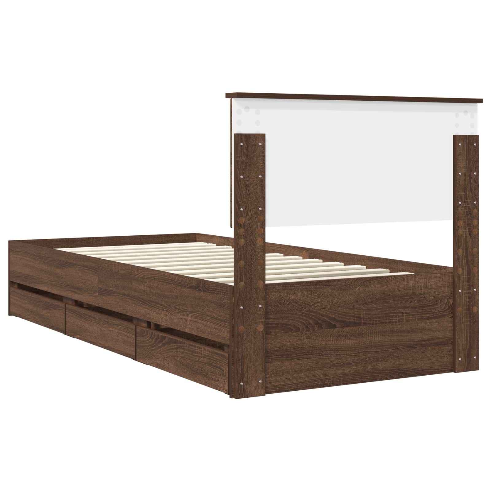 Voodi raam sahtliga peaga Pruun tamme 90 x 190 cm Inseneripuit 56 Kõik vajalik sinu aeda ja koju! Voodi raam sahtliga peaga Pruun tamme 90 x 190 cm Inseneripuit - Image 10