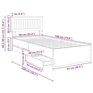Rám postele se zásuvkou Černá 90 x 200 cm Inženýrské dřevo - obrázek 14