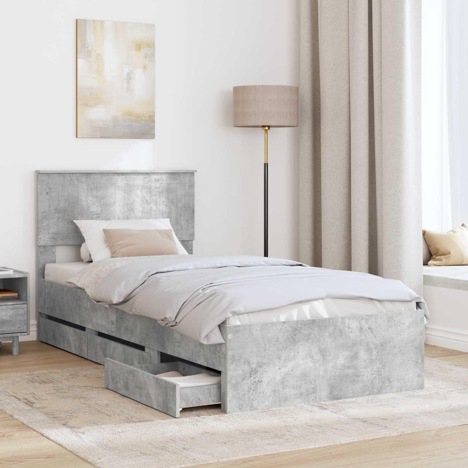 Voodi raam sahtliga peaga Betoonhall 90 x 200 cm Inseneripuit 95 Kõik vajalik sinu aeda ja koju! Voodi raam sahtliga peaga Betoonhall 90 x 200 cm Inseneripuit - Image 3