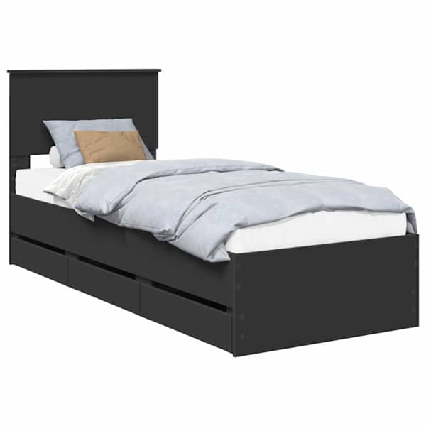 vidaXL Voodi raam sahtliga peaga Must 75 x 190 cm Inseneripuit