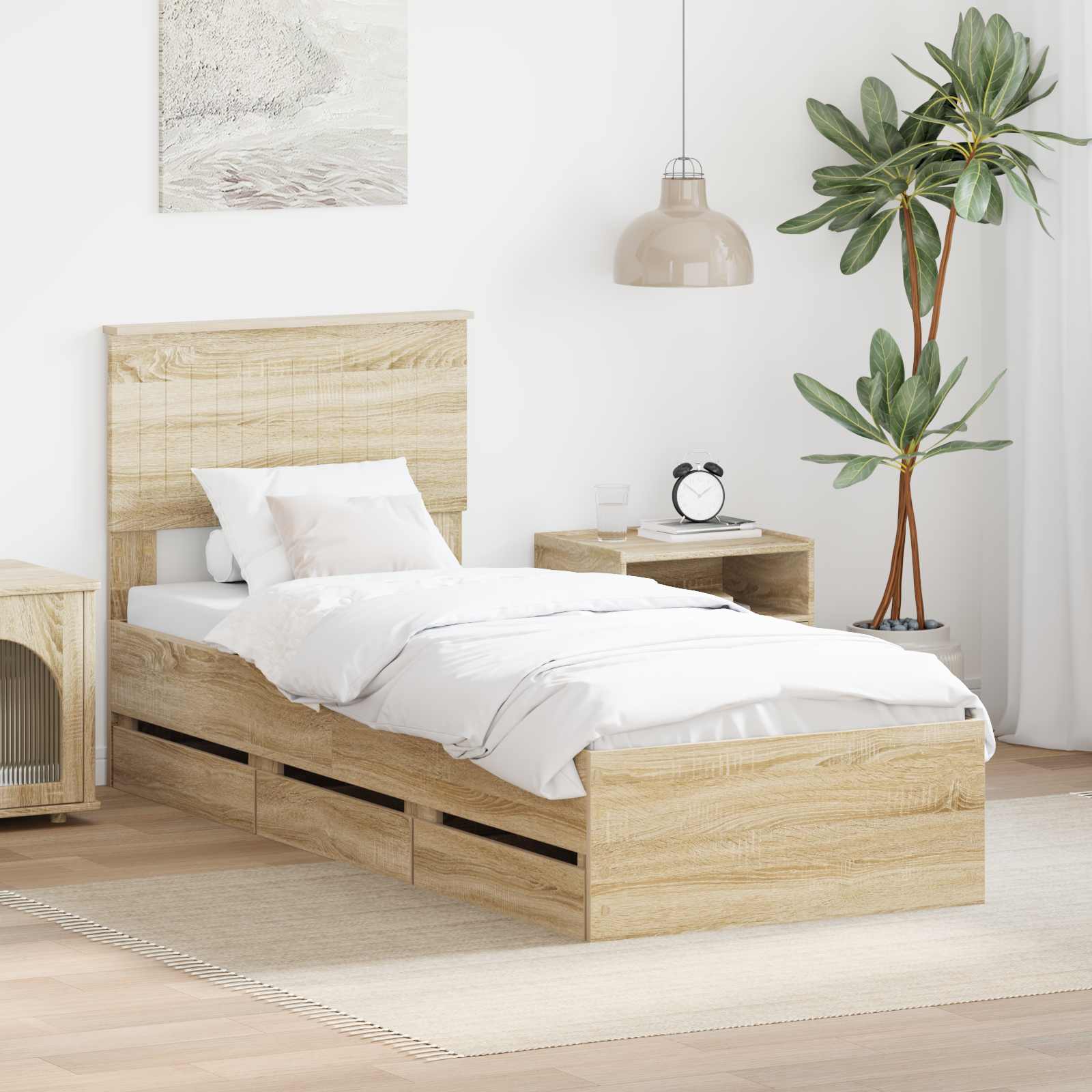 vidaXL Cadru de pat Stejar Sonoma 75 x 190 cm Lemn Ingineresc