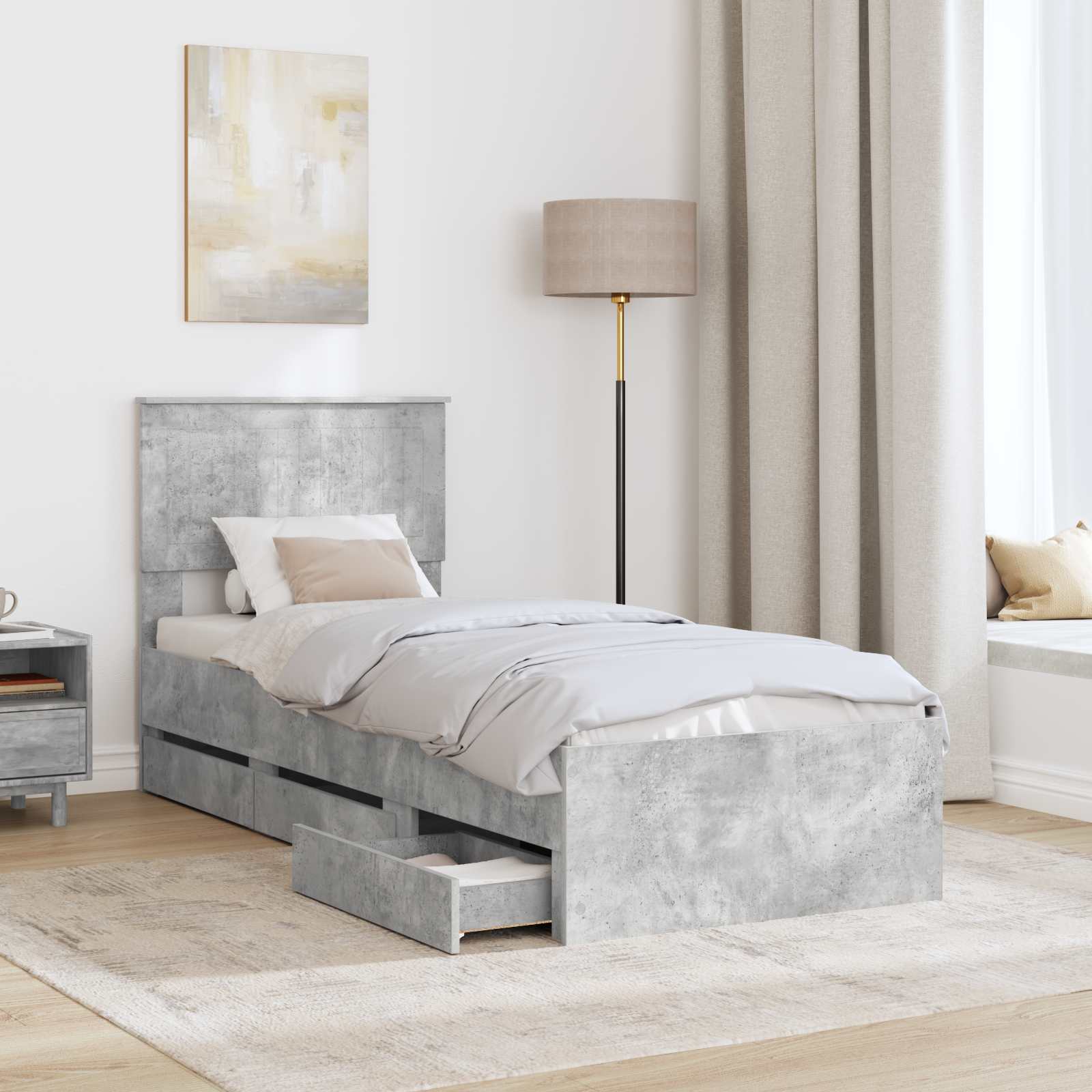 Voodi raam sahtliga peaga Betoonhall 75 x 190 cm Inseneripuit 95 Kõik vajalik sinu aeda ja koju! Voodi raam sahtliga peaga Betoonhall 75 x 190 cm Inseneripuit - Image 3