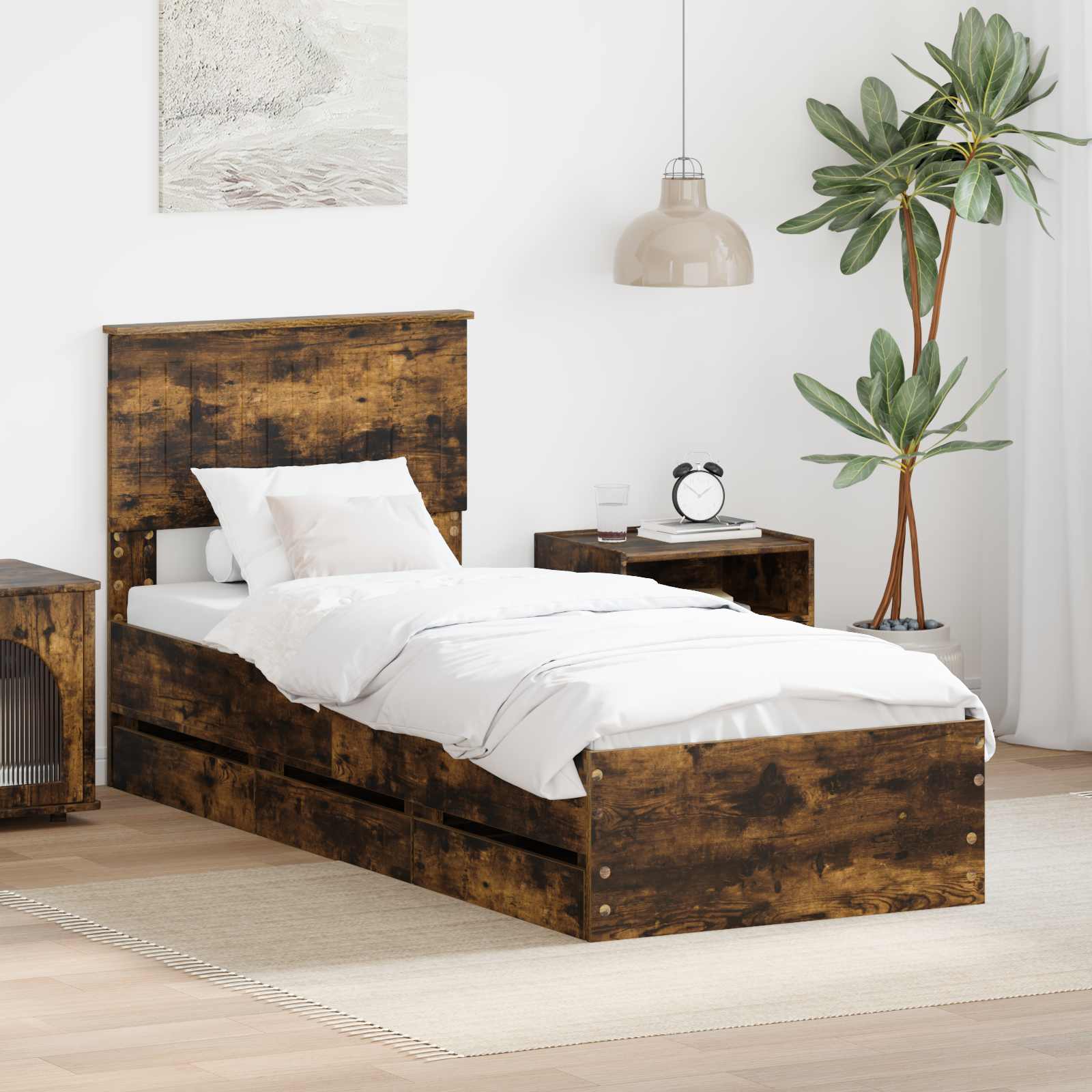 Voodi raam sahtliga Suitsetatud tamm 75 x 190 cm Inseneripuit