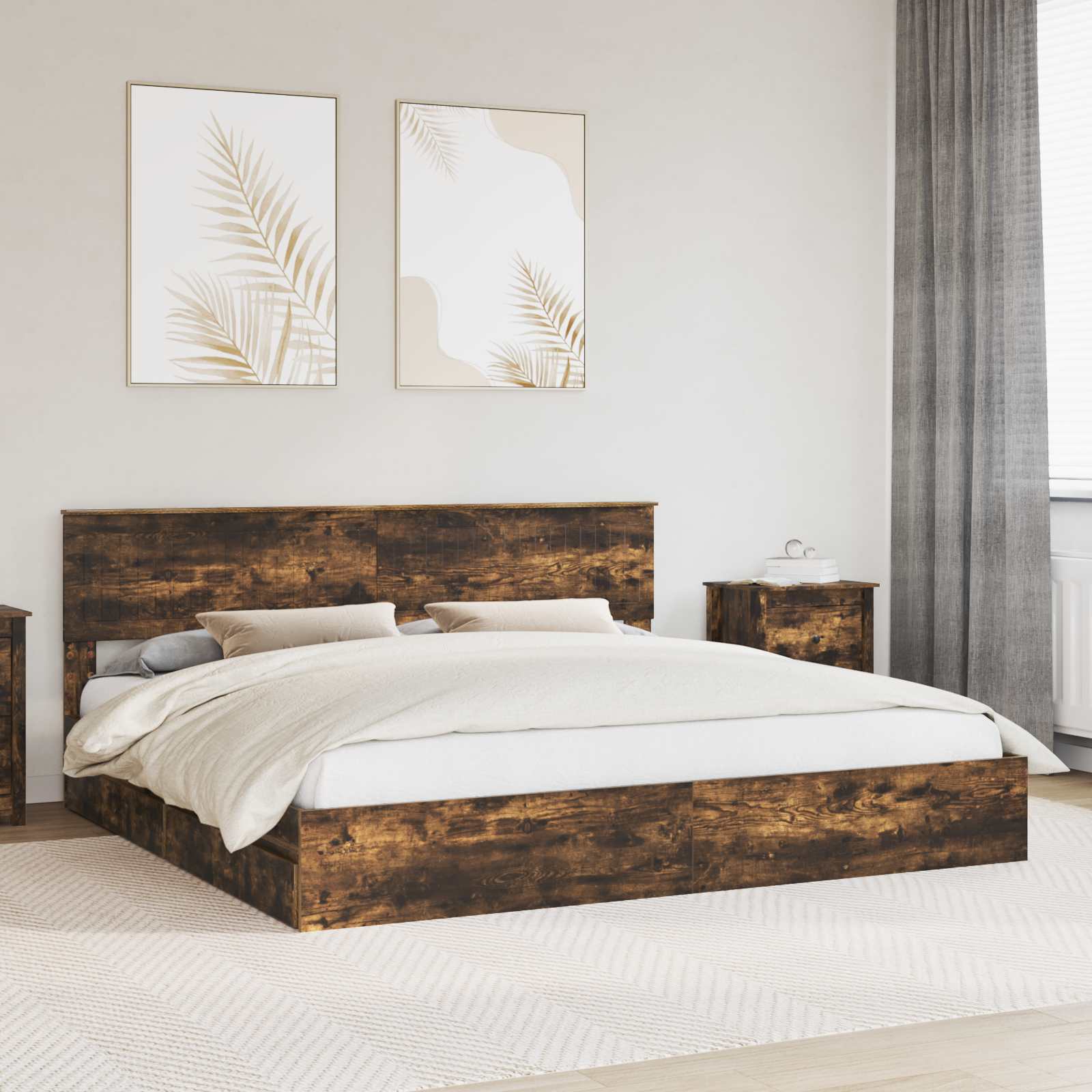 Paturi & cadre pat - Cadru de pat Manual Stejar fumuriu 200 x 200 cm Lemn compozit