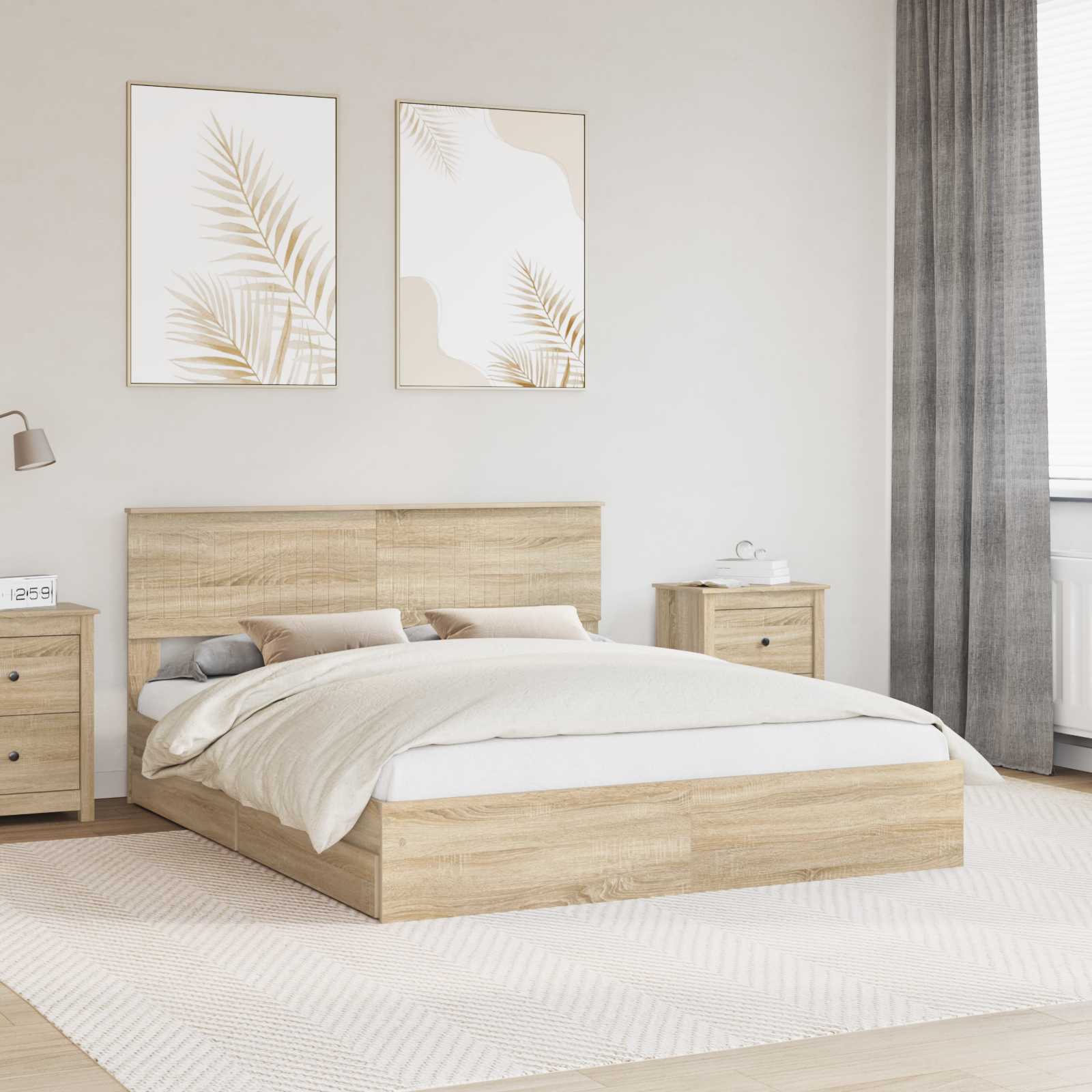 Opslag bed met lade Sonoma Eiken 160 x 200 cm Bewerkt hout