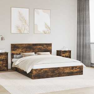 Postelja s shranjevanjem z vzglavjem Dimljeni oreh 160 x 200 cm