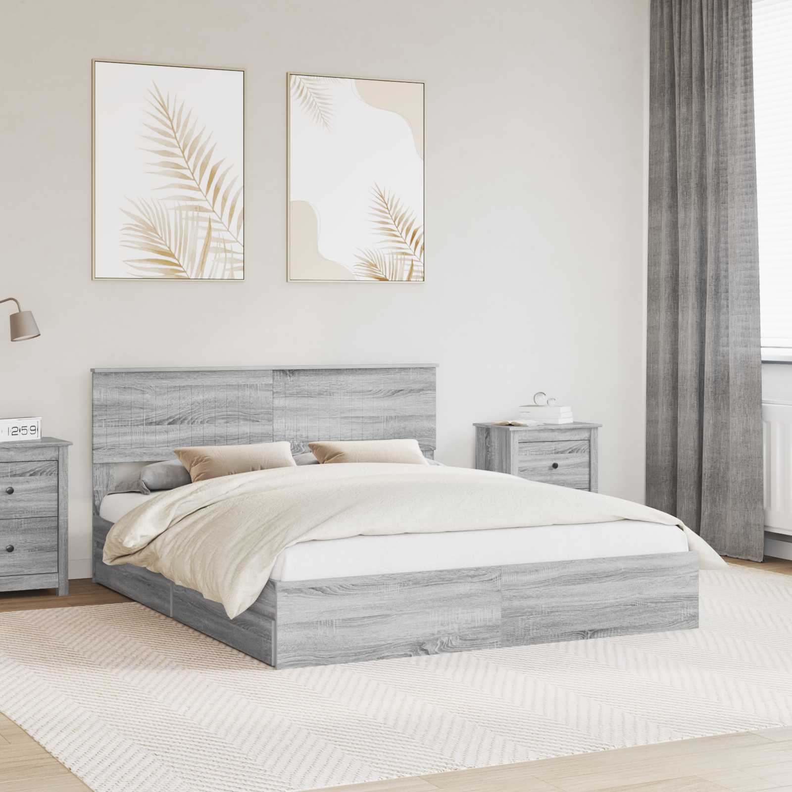 vidaXL Pat cu storage cu sertar Gri Sonoma 160 x 200 cm Lemn compozit
