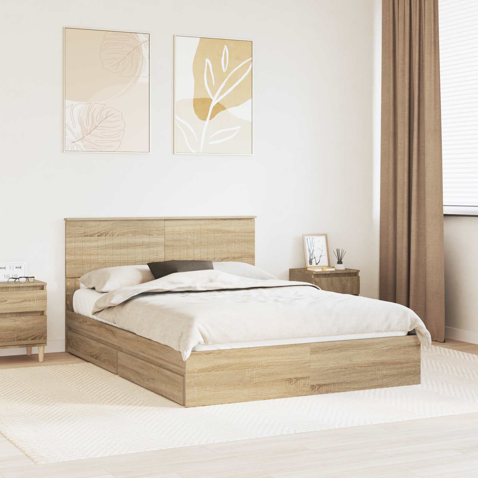 Opslag bed met lade Sonoma Eiken 135 x 190 cm Bewerkt hout