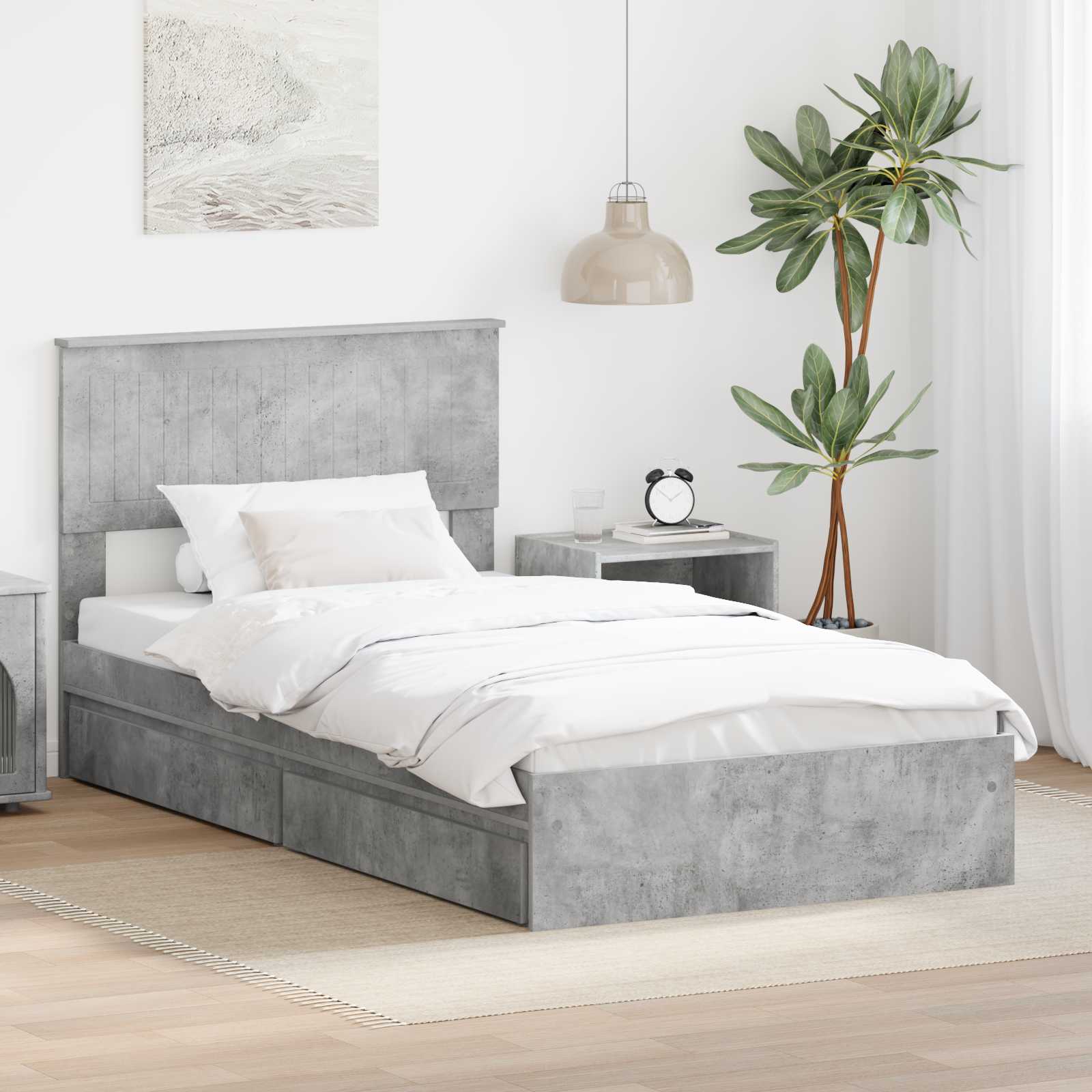 vidaXL Pat cu storage Gri din beton 100 x 200 cm Lemn compozit