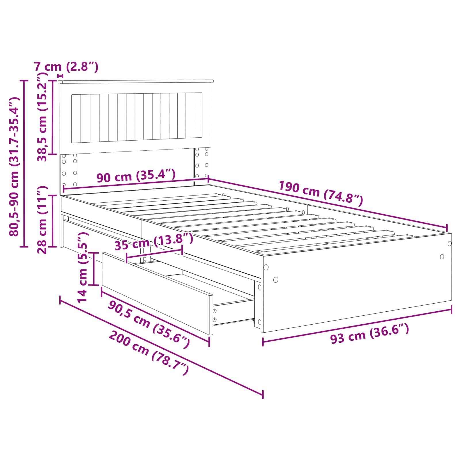 Postel s úložným prostorem Černá 90 x 190 cm kompozitní dřevo - obrázek 14