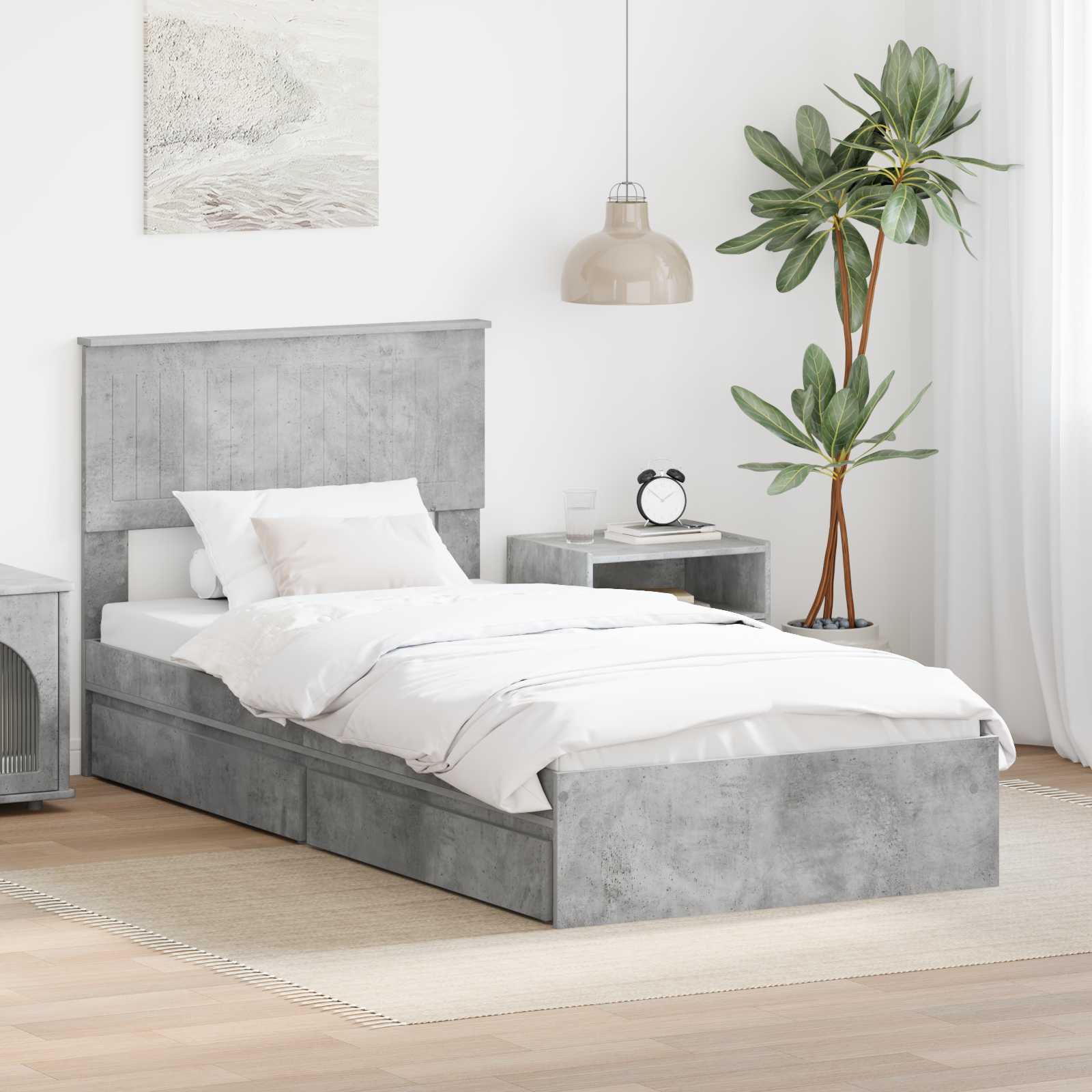 vidaXL Pat cu storage Gri din beton 90 x 190 cm Lemn compozit