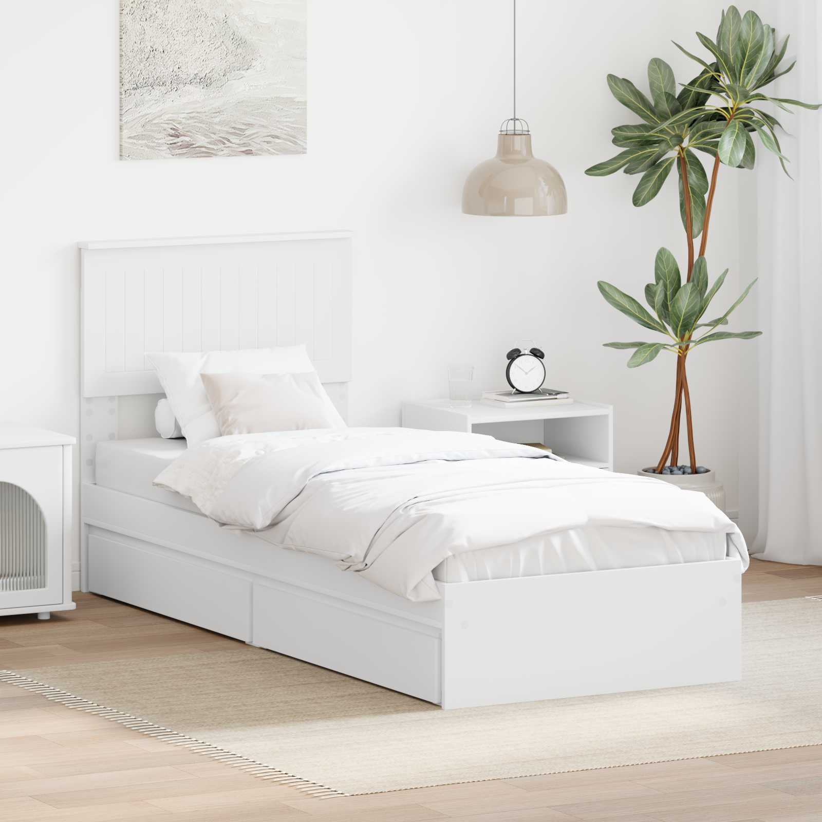 vidaXL Pat cu storage cu headboard Alb 75 x 190 cm Lemn compozit