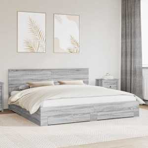 Rám postele s čelo Šedá Sonoma 200 x 200 cm kompozitní dřevo - obrázek 1