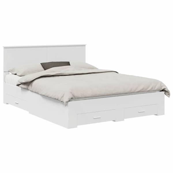vidaXL Voodi raam sahtliga peaga Valge 150 x 200 cm Tehispuit