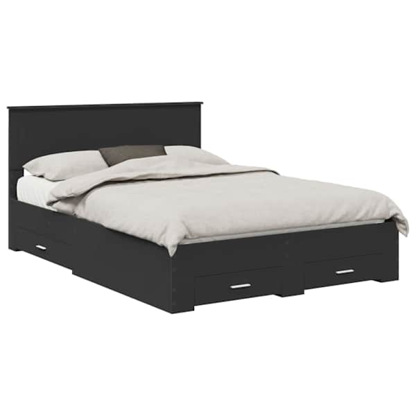 vidaXL Voodi raam sahtliga peaga Must 135 x 190 cm Tehispuit
