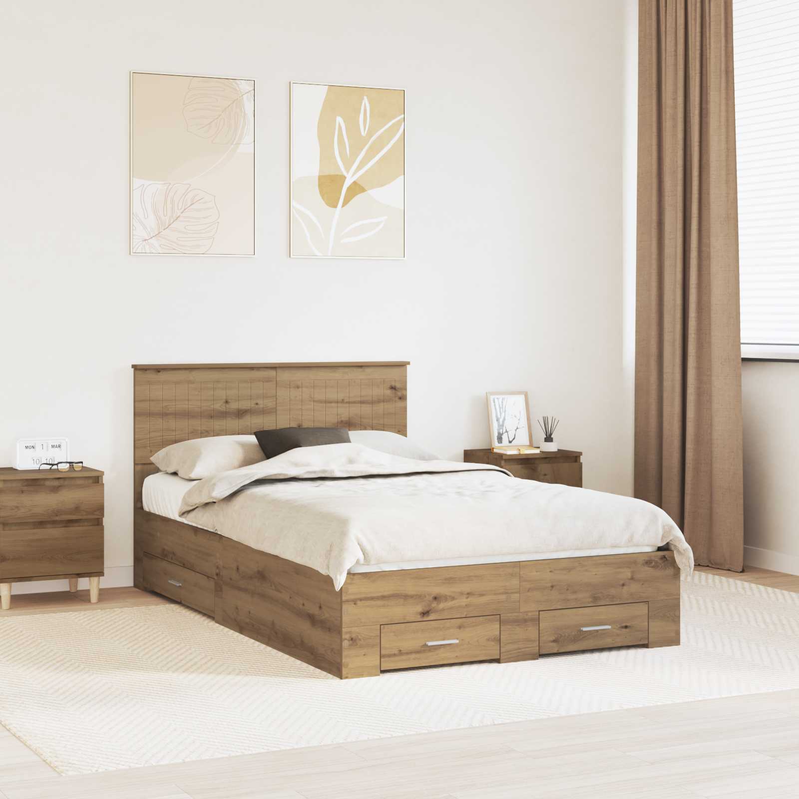 vidaXL Bettrahmen Artisan-Eiche 120 x 190 cm Holzwerkstoff