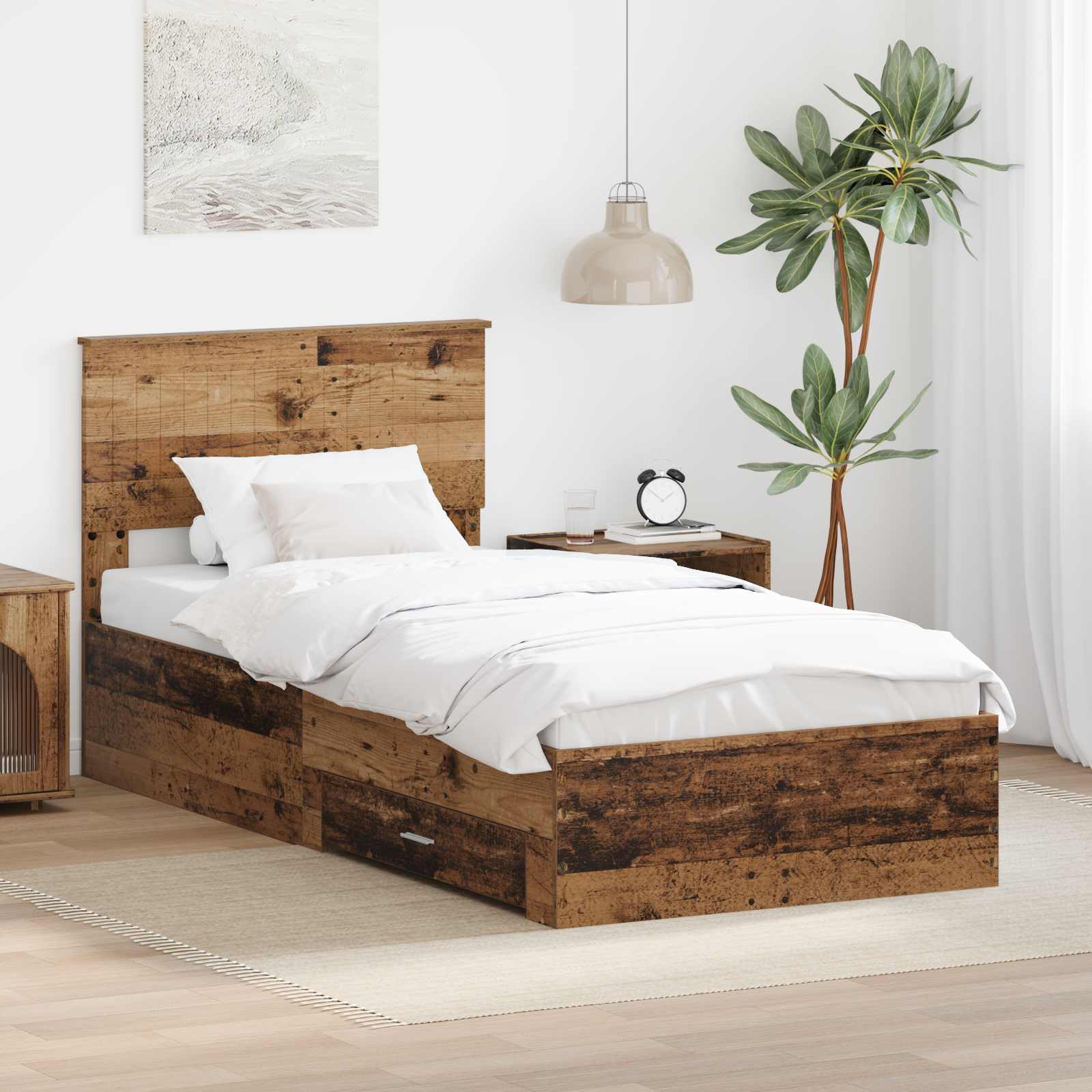 vidaXL Bettrahmen mit Kopfteil Altholz 90 x 200 cm Holzwerkstoff