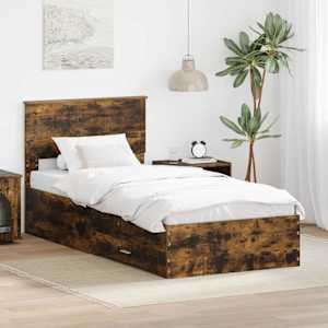 Rám postele s čelo Kouřový dub 90 x 190 cm Kompozitní dřevo - obrázek 1
