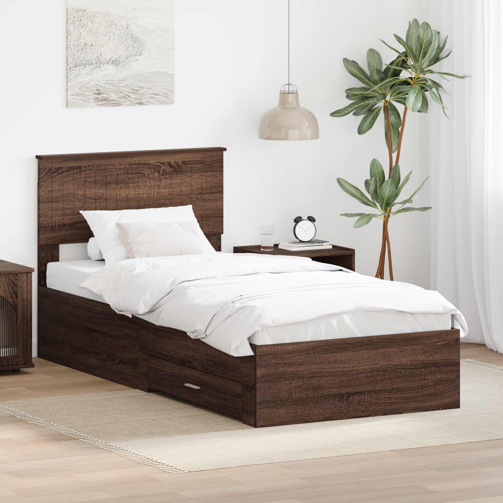 vidaXL Bettrahmen Braune Eiche und Silber 90 x 190 cm Holzwerkstoff