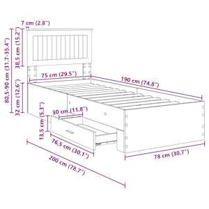 Rám postele s čelo Bílá a stříbrná 75 x 190 cm kompozitní dřevo - obrázek 14