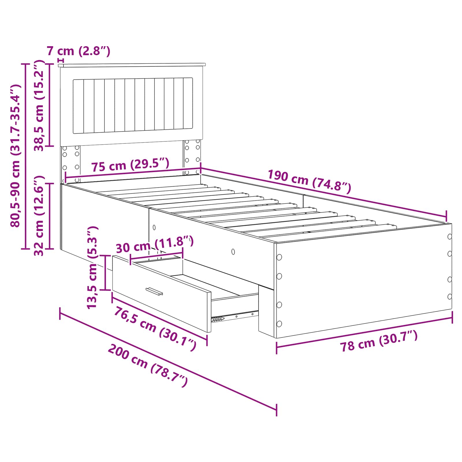 Rám postele Sonoma dub a stříbrná 75 x 190 cm kompozitní dřevo - obrázek 14
