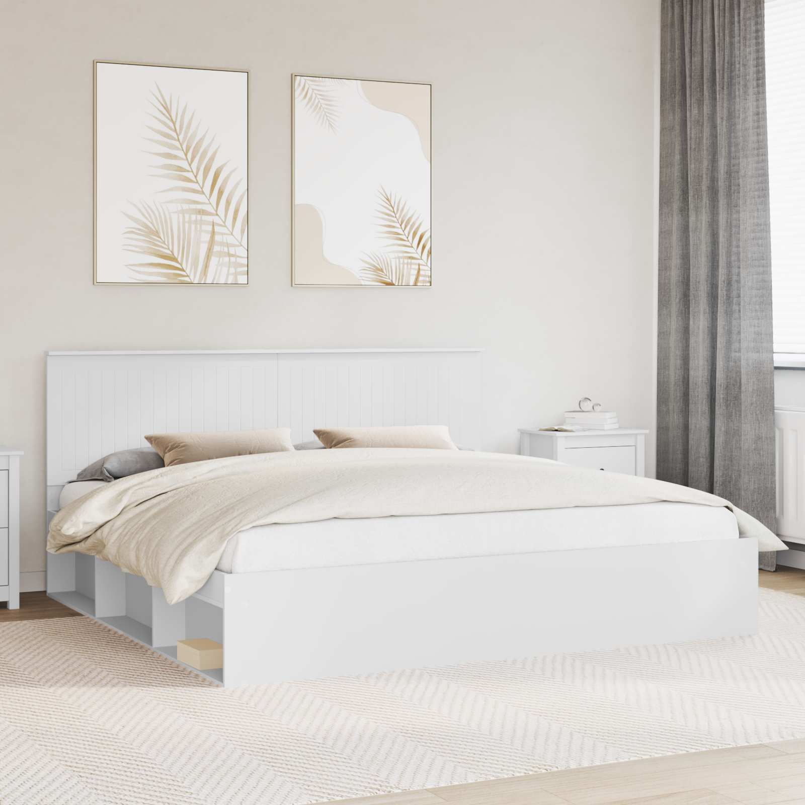 vidaXL Cadru de pat cu headboard Alb 200 x 200 cm Lemn de pin masiv