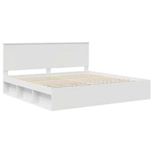 Rám postele s čelo Bílá 200 x 200 cm Masivní borové dřevo - obrázek 4