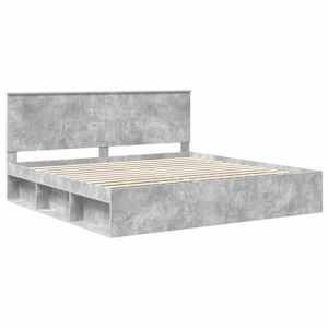 Rám postele s čelo Beton 200 x 200 cm Masivní borové dřevo - obrázek 4